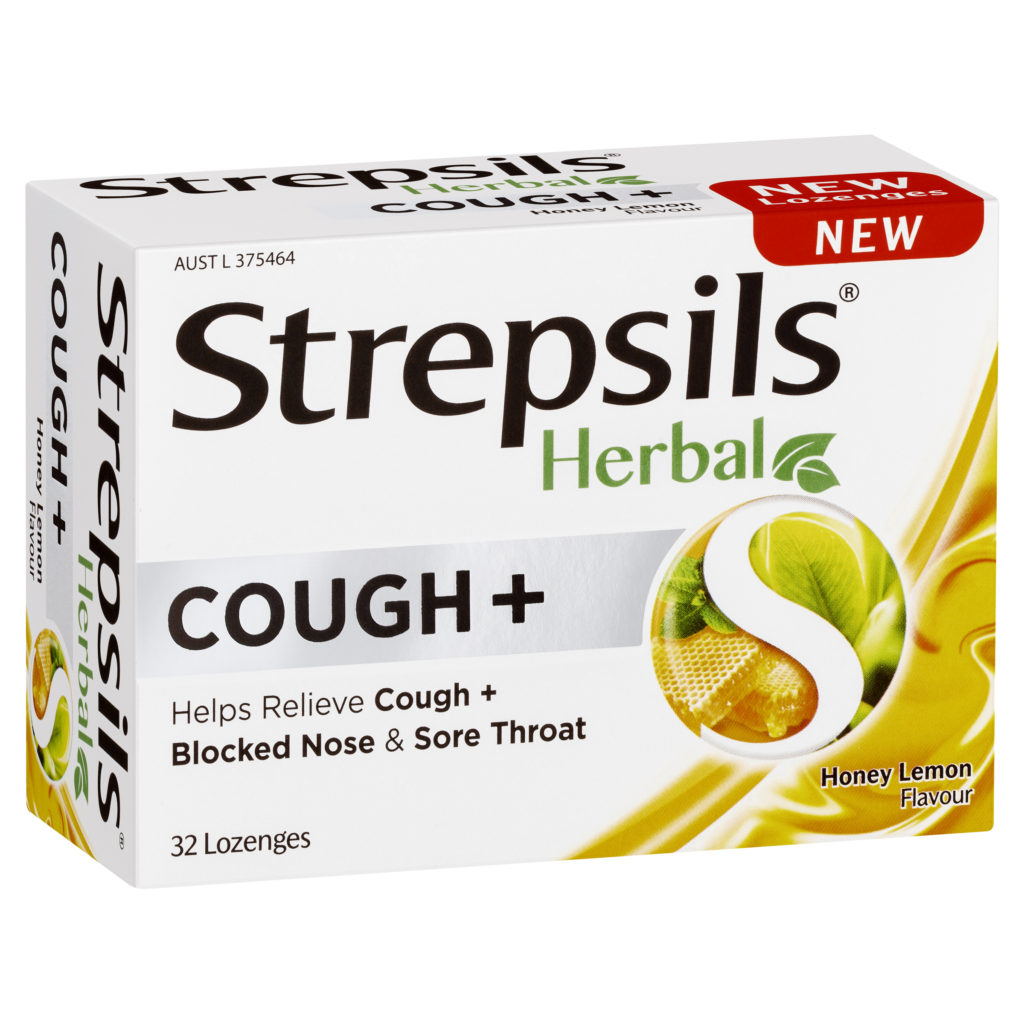 Strepsils Herbal Cough + Lozenges Honey Lemon 32S